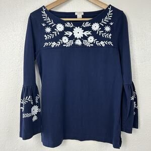 J.Crew Navy Floral Bell Sleeve Top Shirt Size XS